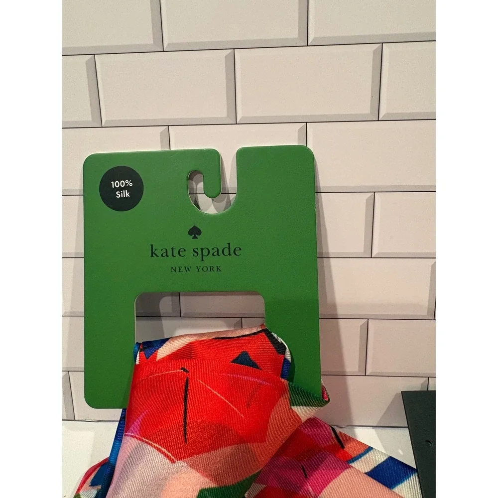 Kate Spade New York Pink Silk Beach Umbrella Print Bandana Scarf Neckerchief NWT
